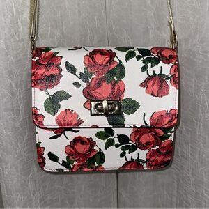 DISNEY Beauty & The Beast Rose Floral Gold Tone Faux Leather Mini Crossbody Bag
